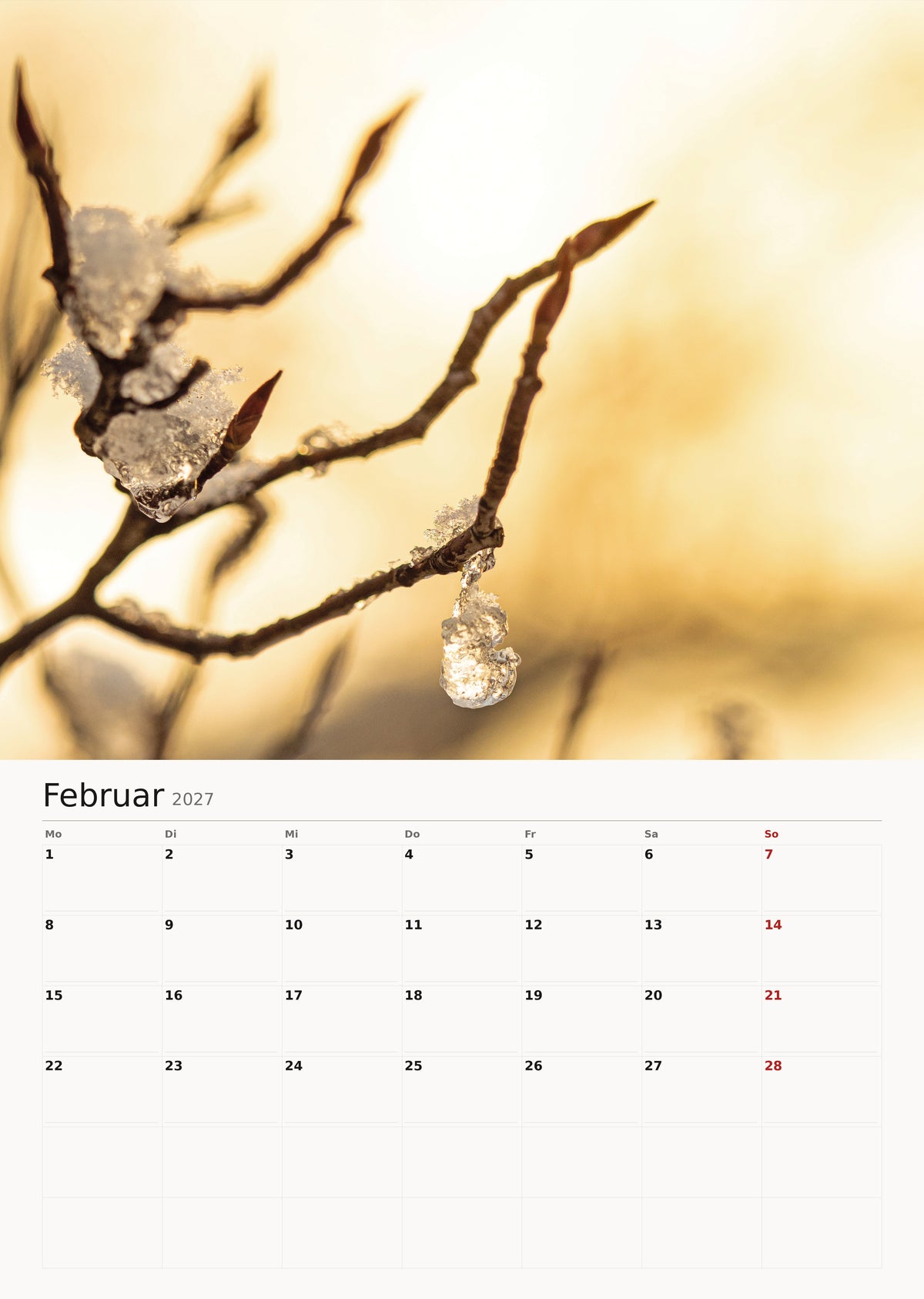 Naturkalender 2027 Hochformat mit Notizen von Miro Lange Art – Monatsseite Februar